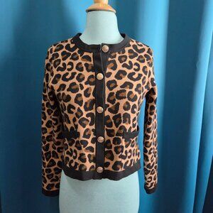 Old Money Leopard Print Button-Front Cardigan - Small